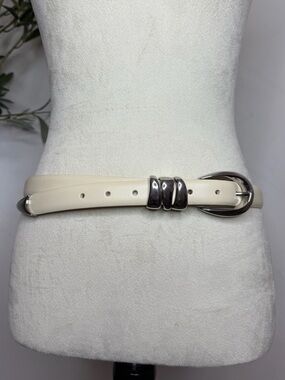 Madewell Cream Leather Belt with Silver Buckle